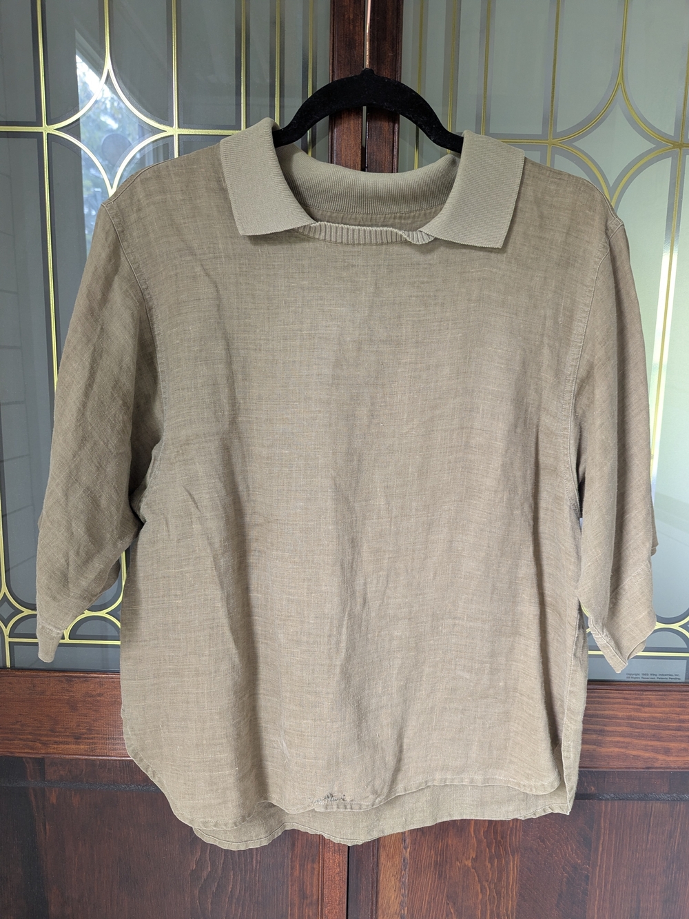 Women’s Collared Short-Sleeve Blouse in Khaki